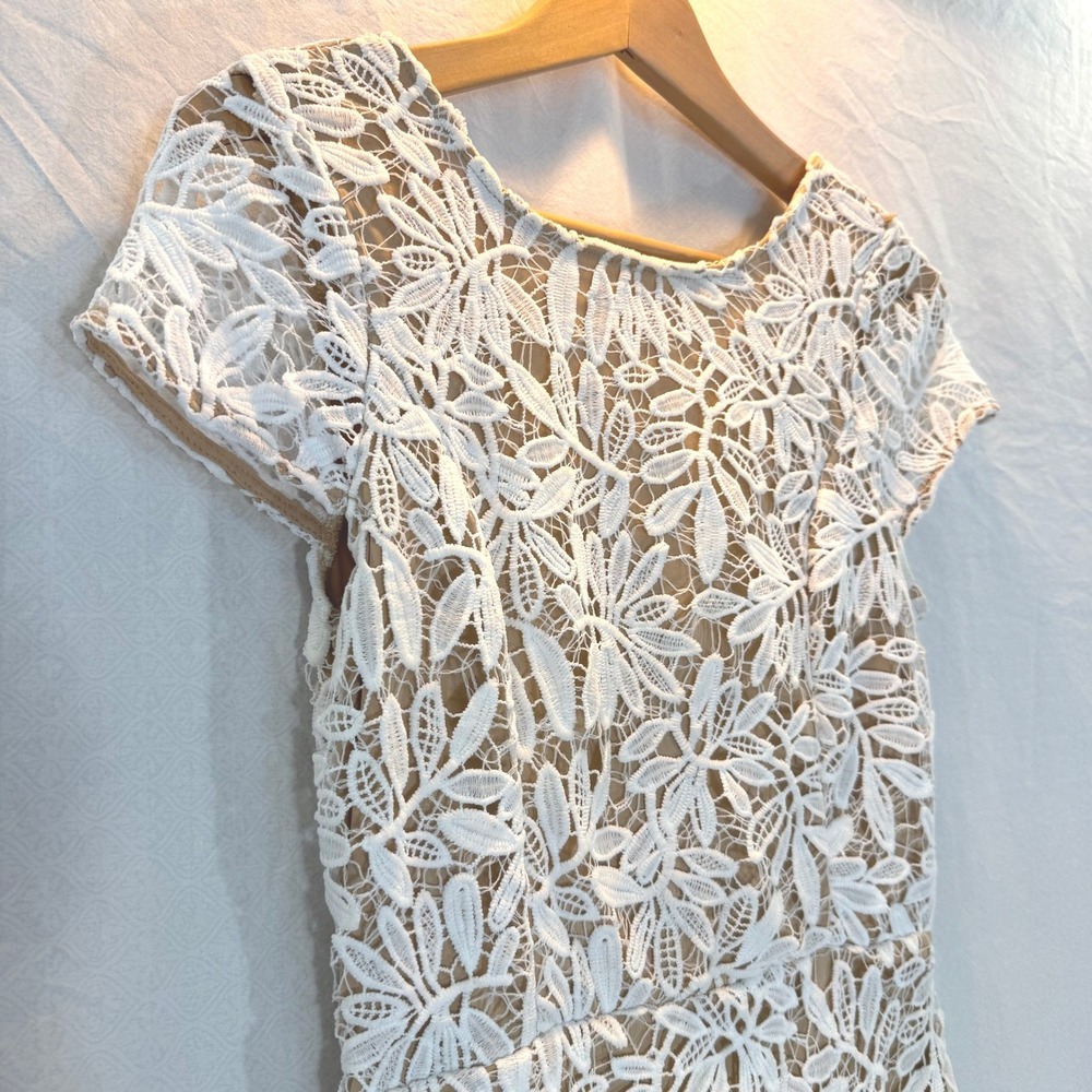Lulus White Floral Crochet Lace Nude Lining Cap Sleeve Midi Dress Size Small - Picture 4 of 11